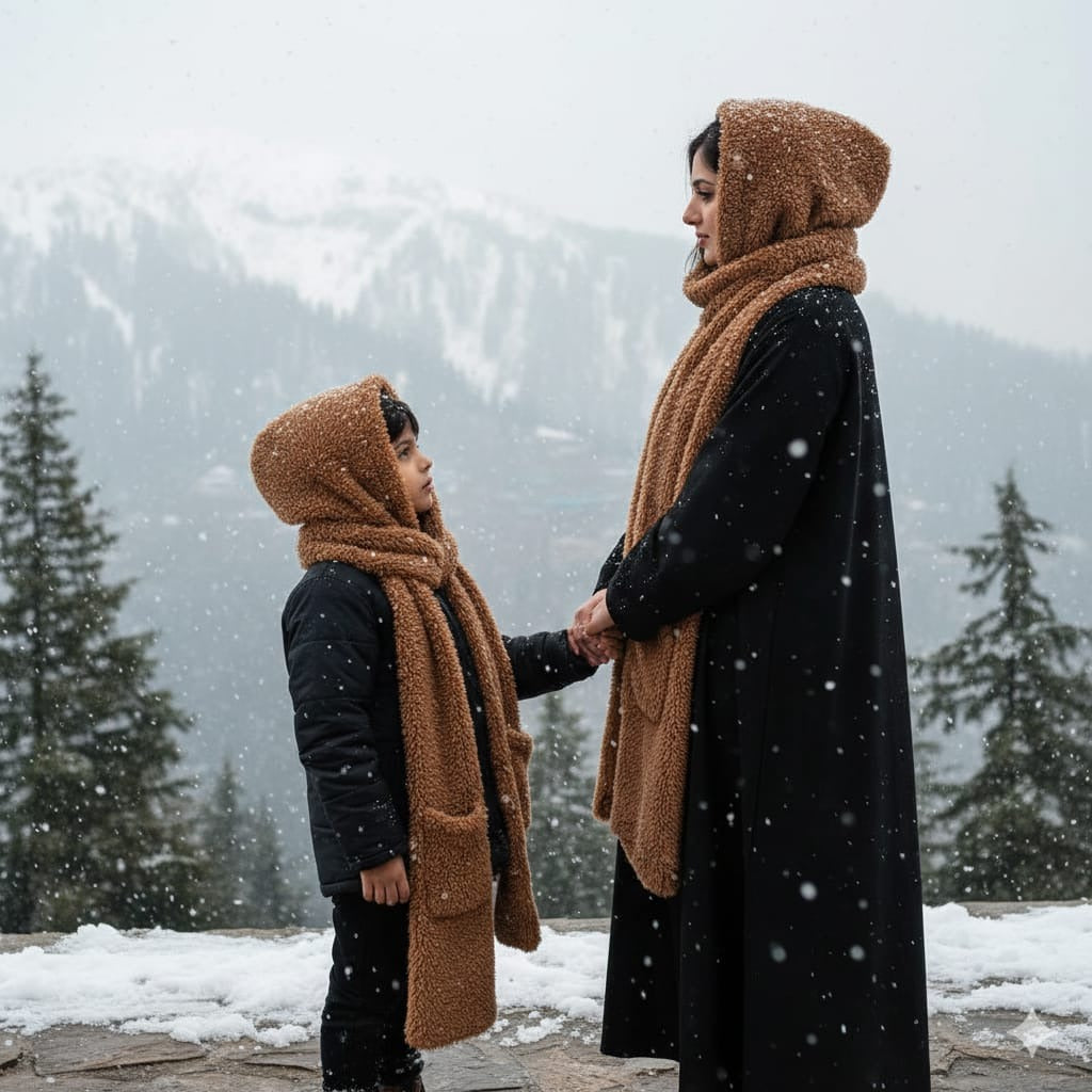 3-in-1 Teddy Fur Winter Wrap – Hood, Scarf & Mittens