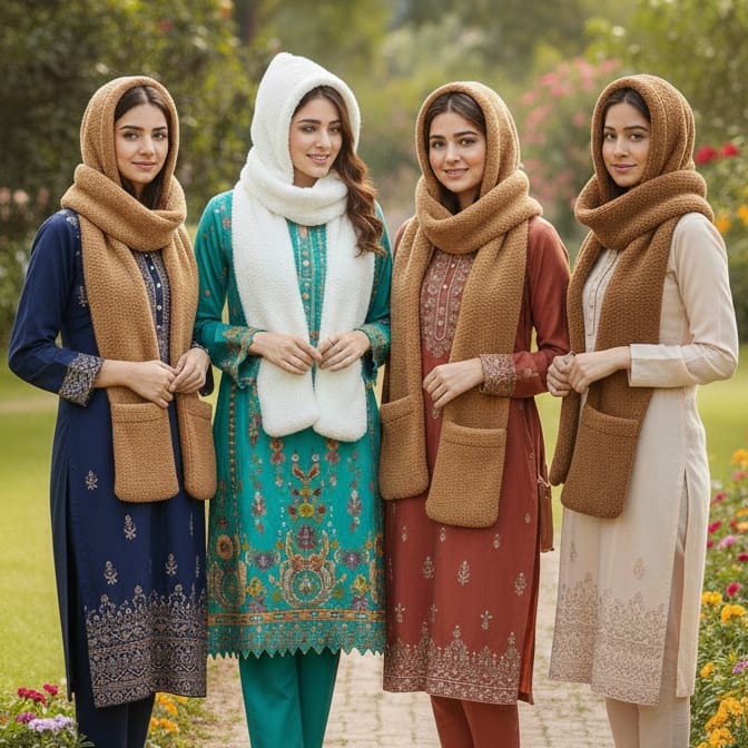 3-in-1 Teddy Fur Winter Wrap – Hood, Scarf & Mittens