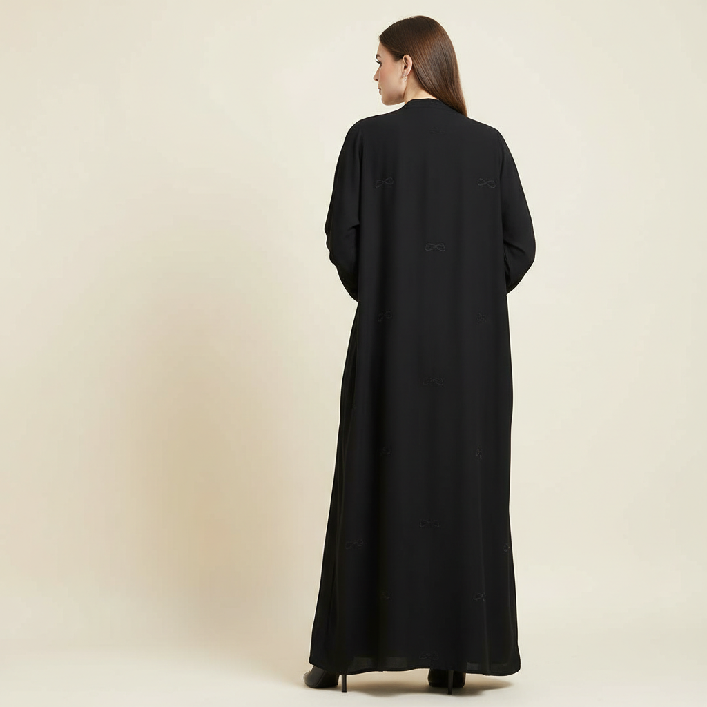 Elegant Ribbon-Motif Front-Open Modest Abaya